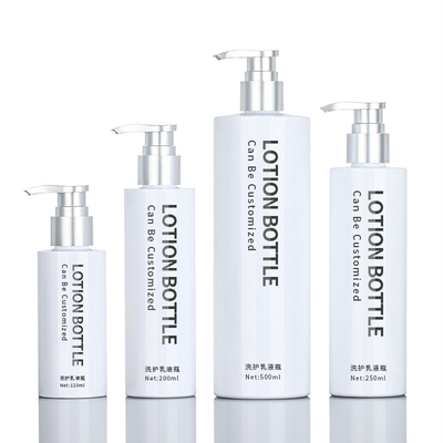 PET Biały okrągły żel pod prysznic 200 ml 500 ml Silver Top Serum Odżywka Plastikowa pompka do szamponu Butelka do pakowania produktów do pielęgnacji skóry