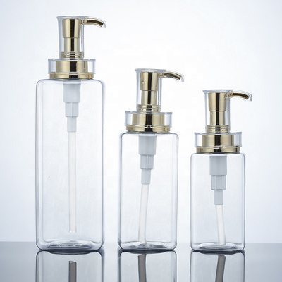 Luksusowe 300 ml 400 ml 500 ml Hotel Puste opakowanie odżywki 16 uncji Men Clear Lotion Plastikowa butelka szamponu ze złotą pompą
