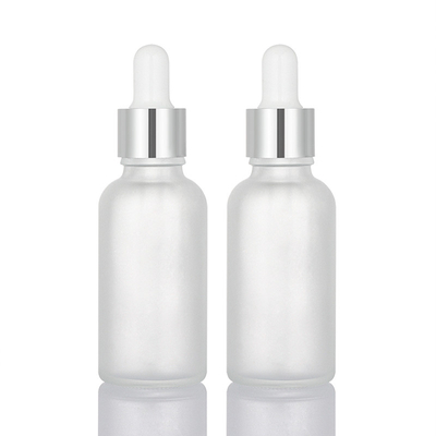 Butelki z kroplomierzem z matowego białego szkła 30 ml ze srebrną nakrętką