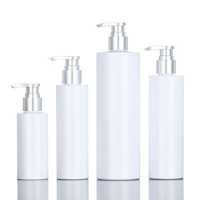PET Biały okrągły żel pod prysznic 200 ml 500 ml Silver Top Serum Odżywka Plastikowa pompka do szamponu Butelka do pakowania produktów do pielęgnacji skóry