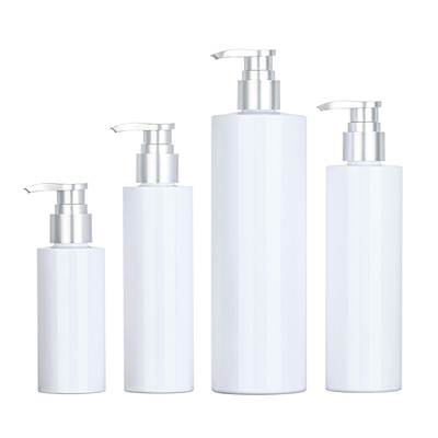 PET Biały okrągły żel pod prysznic 200 ml 500 ml Silver Top Serum Odżywka Plastikowa pompka do szamponu Butelka do pakowania produktów do pielęgnacji skóry