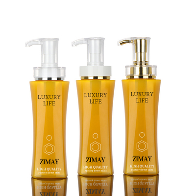 350ml 500ml Luksusowy żółty kolor Pusty balsam do ciała Airless Kylie Skin Care Żel pod prysznic Butelki ze złotą pompą