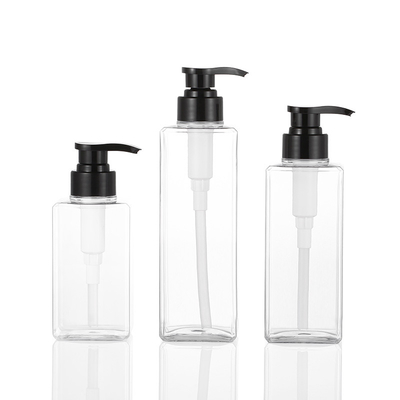 Recyklingowe kwadratowe przezroczyste plastikowe butelki z balsamem z pompką 44 mm 550 ml