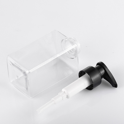 Recyklingowe kwadratowe przezroczyste plastikowe butelki z balsamem z pompką 44 mm 550 ml