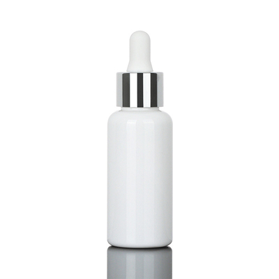 Srebrna kosmetyczna butelka z zakraplaczem 50 ml na olejek eteryczny o średnicy 34 mm